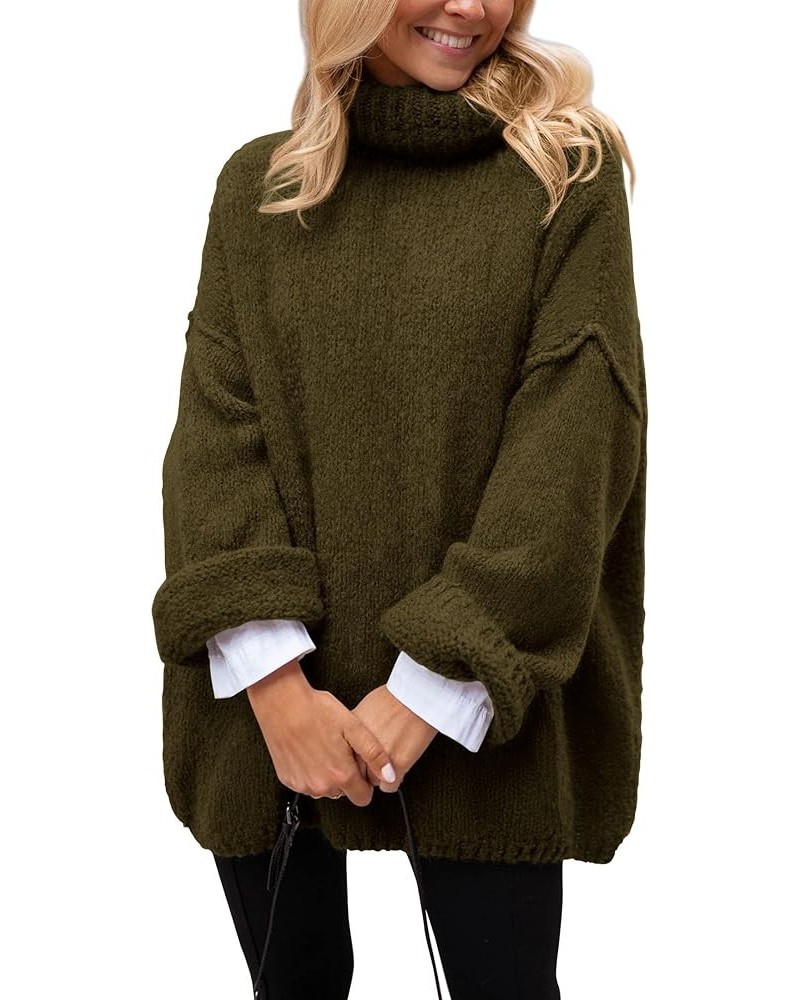 Women's 2024 Fall Knit Sweater Casual Long Sleeve Turtleneck Loose Chunky Pullover Tops Army Green $32.99 Sweaters