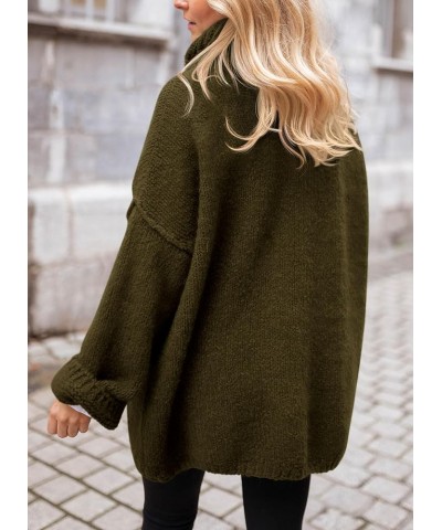 Women's 2024 Fall Knit Sweater Casual Long Sleeve Turtleneck Loose Chunky Pullover Tops Army Green $32.99 Sweaters