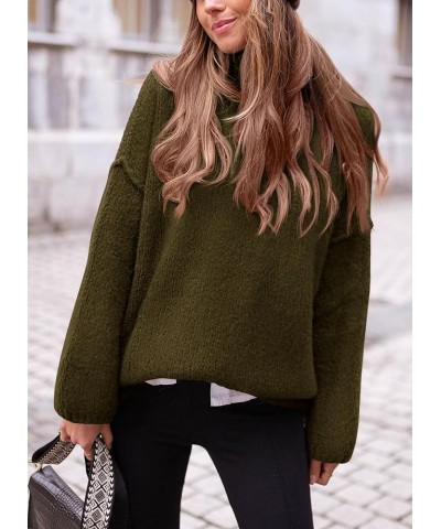 Women's 2024 Fall Knit Sweater Casual Long Sleeve Turtleneck Loose Chunky Pullover Tops Army Green $32.99 Sweaters