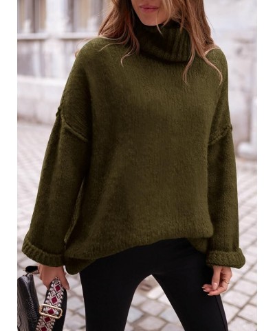 Women's 2024 Fall Knit Sweater Casual Long Sleeve Turtleneck Loose Chunky Pullover Tops Army Green $32.99 Sweaters