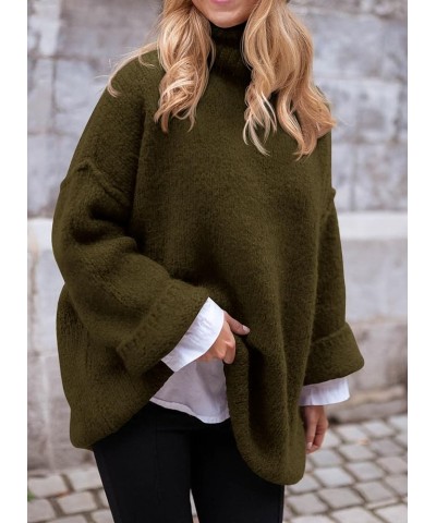 Women's 2024 Fall Knit Sweater Casual Long Sleeve Turtleneck Loose Chunky Pullover Tops Army Green $32.99 Sweaters