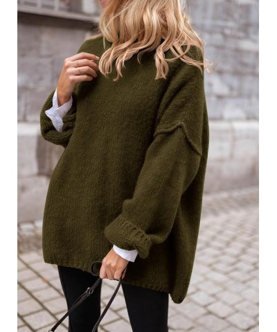 Women's 2024 Fall Knit Sweater Casual Long Sleeve Turtleneck Loose Chunky Pullover Tops Army Green $32.99 Sweaters