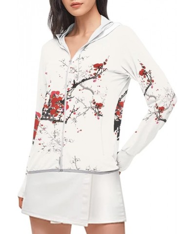 Women's Lightweight Sun Shirt Full Zip Workout Jackets Plus Size Fashion Plum Blossom $13.99 Jackets