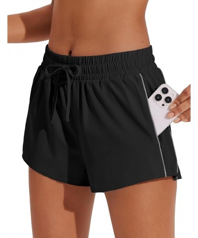 Running Shorts for Women Quick Dry Workout Gym Athletic 2.5" Short with Zipper Pockets Black $11.76 Shorts