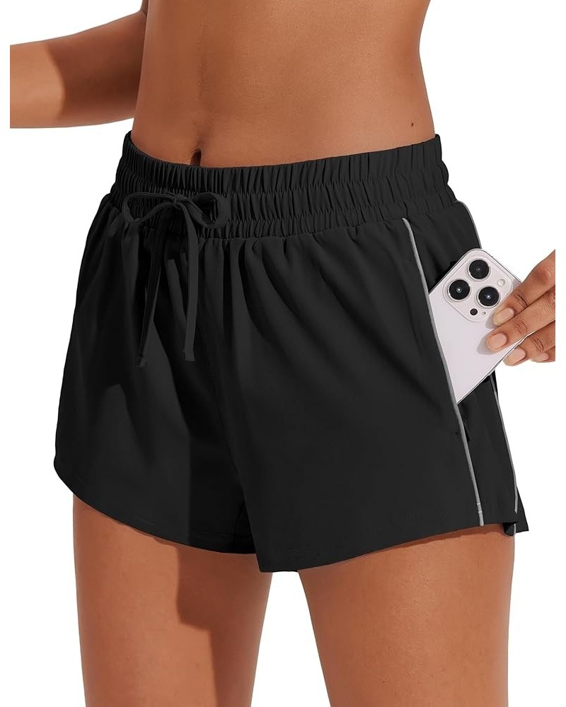 Running Shorts for Women Quick Dry Workout Gym Athletic 2.5" Short with Zipper Pockets Black $11.76 Shorts