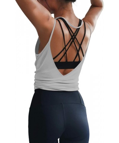 Womens Workout Shirts Sexy Open Back Activewear Workout Clothes Sports Yoga Tank Tops Grey $14.99 Activewear