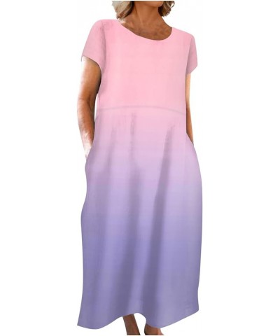 Women's Casual Dress Loose Sundress Long Dress Short Sleeve Pockets Boho Dress Summer O-Neck Beach Vacation Dress 04-pink $10...