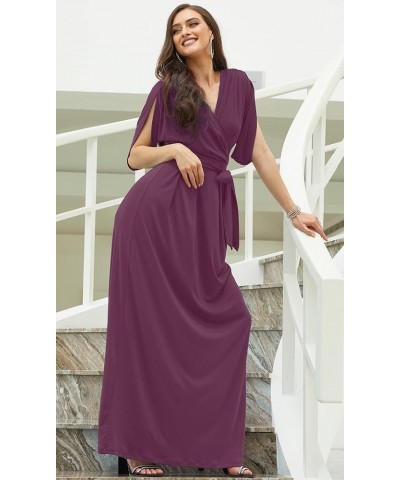 Formal Short Sleeve Cocktail Flowy V-Neck Gown Plum Dark Purple $28.97 Dresses