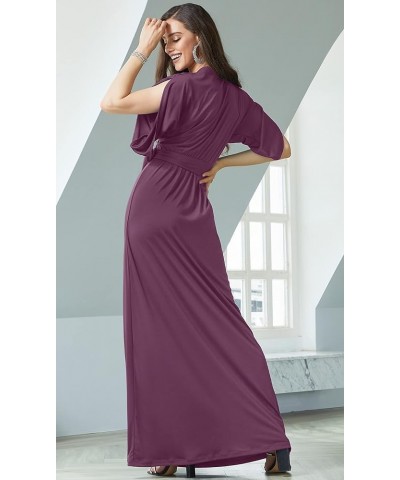 Formal Short Sleeve Cocktail Flowy V-Neck Gown Plum Dark Purple $28.97 Dresses