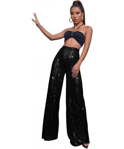 Palazzo Pants for Women Dressy High Waisted Flare Trousers Stylish Loose Lounge Pants Comfy Elegant Wide Leg Pant A01_black $...