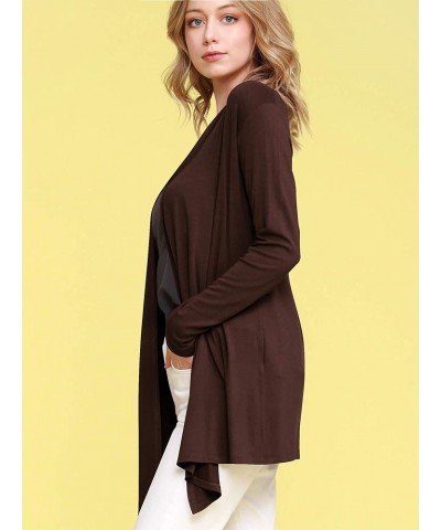 Women's Draped Front Open Cardigan Casual Long Sleeve Lightweight Cardigan Sweaters Duster Wsk850_brown $11.88 Sweaters