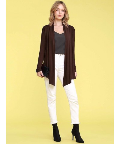 Women's Draped Front Open Cardigan Casual Long Sleeve Lightweight Cardigan Sweaters Duster Wsk850_brown $11.88 Sweaters