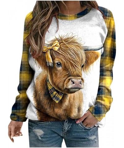 Cute Highland Cow Sweatshirts for Women Western Ethnic Animal Print Crewneck Sweatshirt Farm Life Casual Long Sleeve Tops 29y...