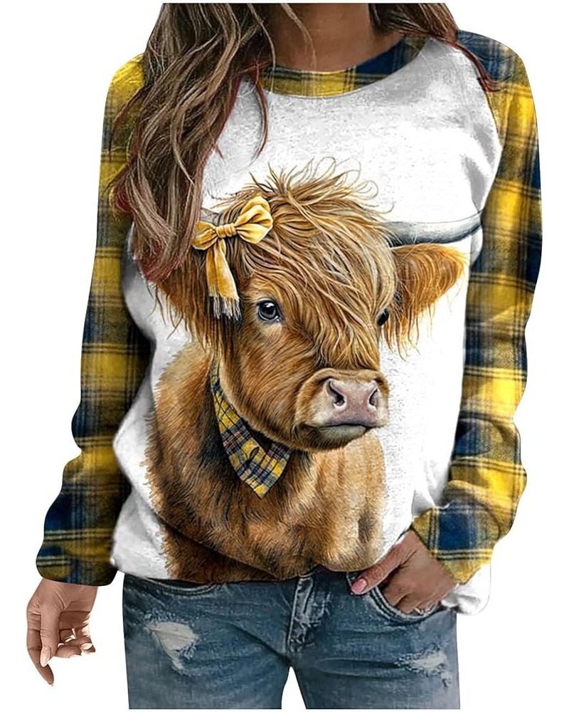 Cute Highland Cow Sweatshirts for Women Western Ethnic Animal Print Crewneck Sweatshirt Farm Life Casual Long Sleeve Tops 29y...