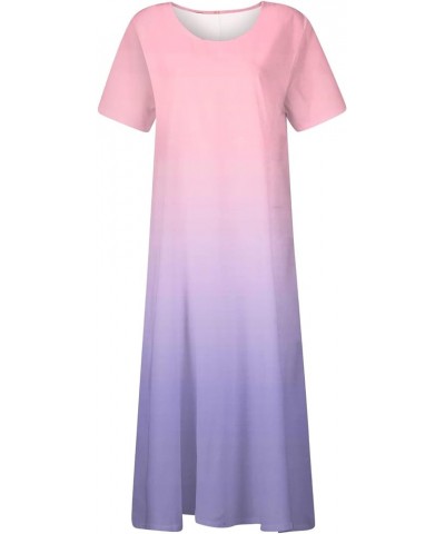 Women's Casual Dress Loose Sundress Long Dress Short Sleeve Pockets Boho Dress Summer O-Neck Beach Vacation Dress 04-pink $10...