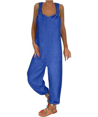 Linen Rompers for Women Dressy Strap Floral Casual Summer Printed Loose Fit Fashion Lounge Jumpsuits Overalls Zly B-blue $11....