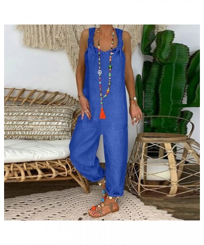 Linen Rompers for Women Dressy Strap Floral Casual Summer Printed Loose Fit Fashion Lounge Jumpsuits Overalls Zly B-blue $11....