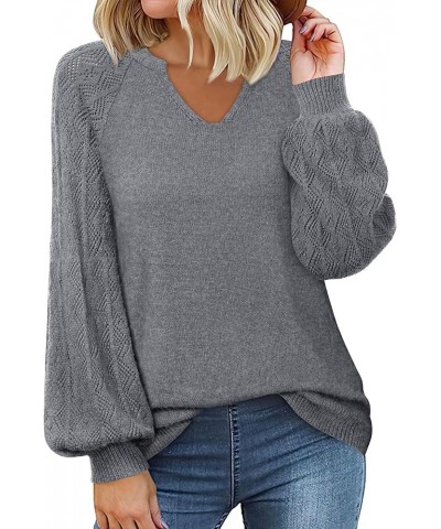 Womens Pullover Sweaters 2023 Casual Long Sleeve V Neck Loose Knit Tops Grey $23.77 Sweaters