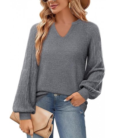 Womens Pullover Sweaters 2023 Casual Long Sleeve V Neck Loose Knit Tops Grey $23.77 Sweaters