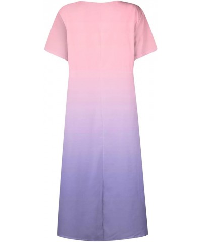 Women's Casual Dress Loose Sundress Long Dress Short Sleeve Pockets Boho Dress Summer O-Neck Beach Vacation Dress 04-pink $10...