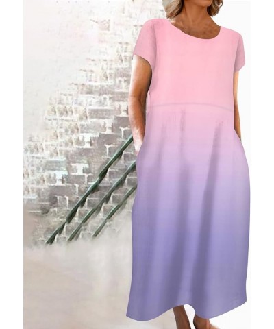 Women's Casual Dress Loose Sundress Long Dress Short Sleeve Pockets Boho Dress Summer O-Neck Beach Vacation Dress 04-pink $10...