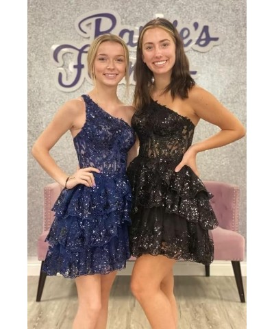 Sparkly Sequin Lace Homecoming Dresses One Shoulder Prom Cocktail Party Dress Short for Teens VT051 Gray $30.36 Dresses