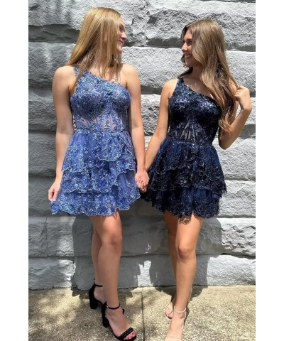 Sparkly Sequin Lace Homecoming Dresses One Shoulder Prom Cocktail Party Dress Short for Teens VT051 Gray $30.36 Dresses