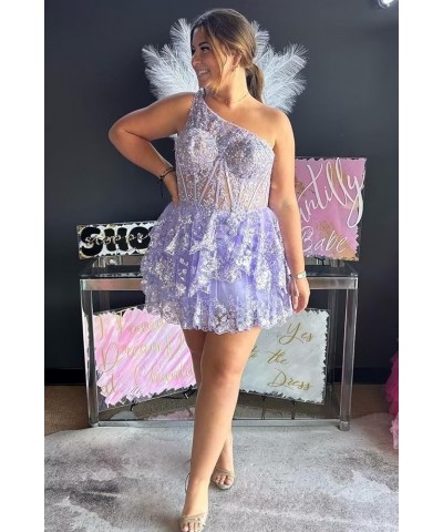 Sparkly Sequin Lace Homecoming Dresses One Shoulder Prom Cocktail Party Dress Short for Teens VT051 Gray $30.36 Dresses