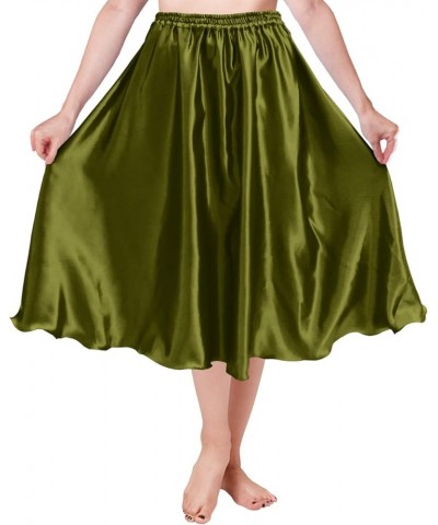 30" Long Women's Satin Maxi Skirt Belly Dance Half Circle Retro Fashion Cosplay Olive Green $13.75 Skirts