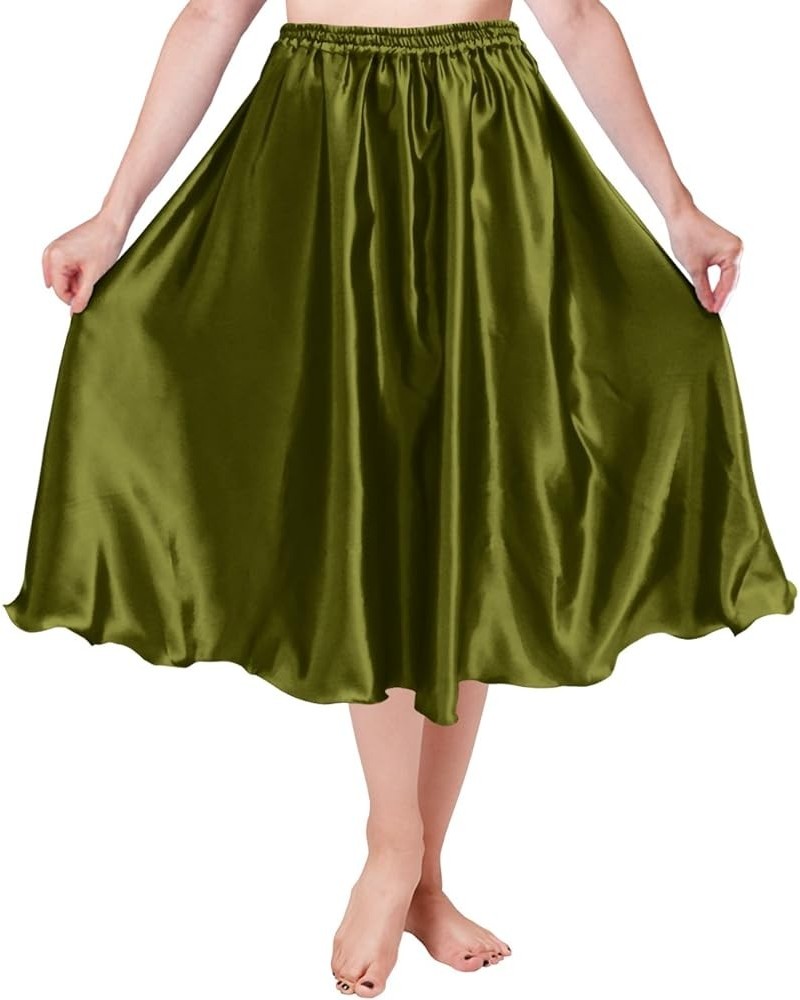 30" Long Women's Satin Maxi Skirt Belly Dance Half Circle Retro Fashion Cosplay Olive Green $13.75 Skirts