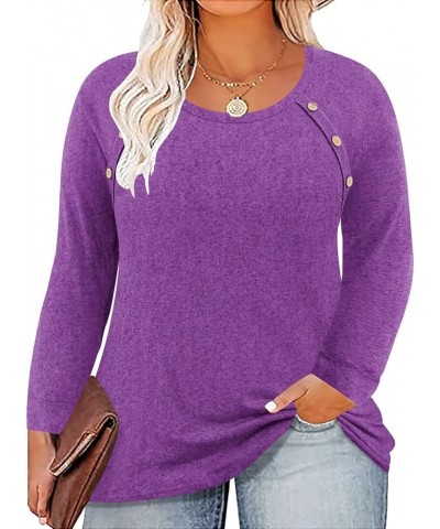 Plus Size Tops for Women Long Sleeve Criss Cross V Neck Shirt Solid/Floral/Animal Tunics Fall Winter XL-5XL 05-solid Purple $...