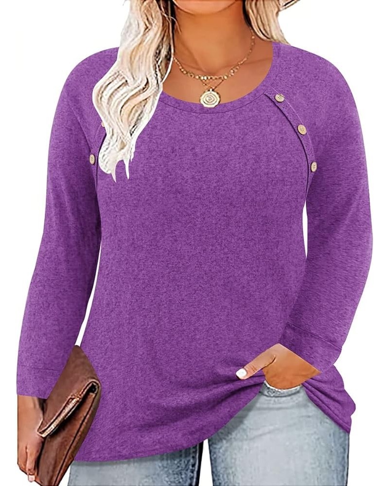 Plus Size Tops for Women Long Sleeve Criss Cross V Neck Shirt Solid/Floral/Animal Tunics Fall Winter XL-5XL 05-solid Purple $...