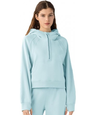 Womens Fleece Lined Half Zip Hoodies Pullover Oversized Long Sleeve Casual Workout Sweatshirts with Thumb Holes Blue $19.32 H...