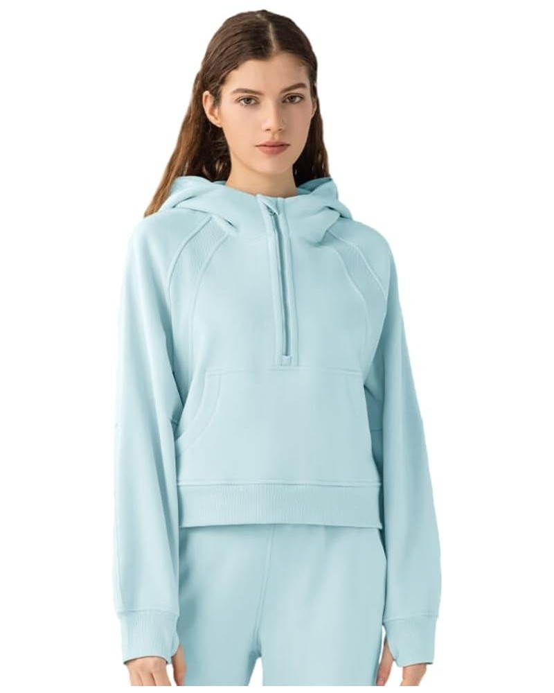 Womens Fleece Lined Half Zip Hoodies Pullover Oversized Long Sleeve Casual Workout Sweatshirts with Thumb Holes Blue $19.32 H...