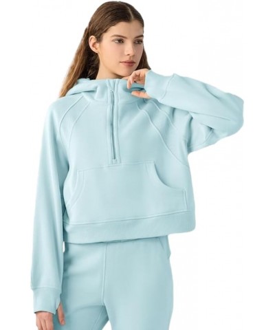 Womens Fleece Lined Half Zip Hoodies Pullover Oversized Long Sleeve Casual Workout Sweatshirts with Thumb Holes Blue $19.32 H...