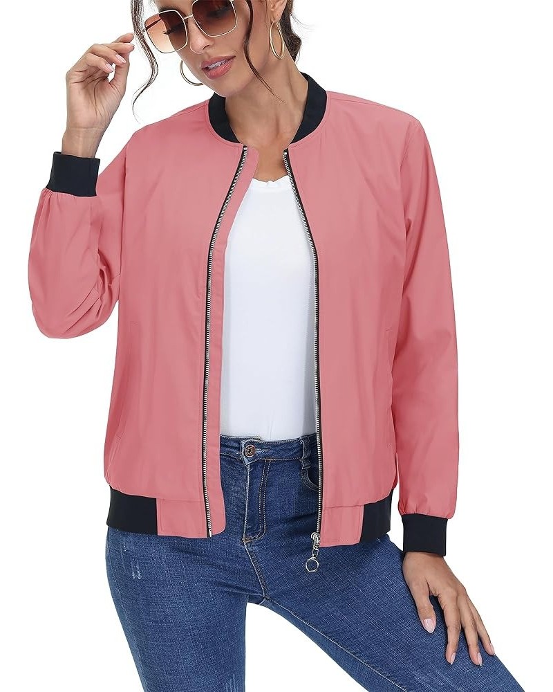 Women's Bomber Jackets Lightweight Casual Zip Up Jackets Spring Windbreaker Outerwear Grey Pink $18.38 Jackets