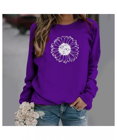 Graphic Sweatshirts For Women Sunflower Print Pullover Shirt Crewneck Long Sleeve Tops Slouchy Vintage Clothes 2023 J028-purp...