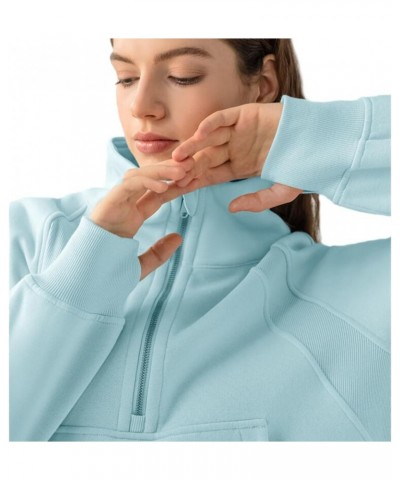 Womens Fleece Lined Half Zip Hoodies Pullover Oversized Long Sleeve Casual Workout Sweatshirts with Thumb Holes Blue $19.32 H...