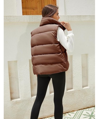 Womens Puffer Vest Zip Up Sleeveless Stand Collar Padded Jacket Coat with Pockets Brown $13.99 Vests