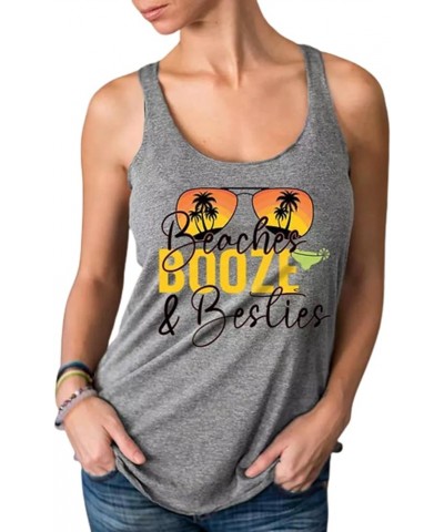 Beaches Booze & Besties Racerback Tank Tops Women O-Neck Summer Vacation Funny Sunglasses Graphic Letter Print Tank top Grey ...