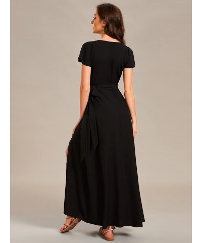 Women's Deep V Neck Sash High Low Front Split Summer Beach Dress Maxi Sundress 01827 Black $23.91 Dresses