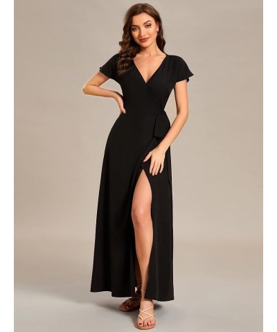 Women's Deep V Neck Sash High Low Front Split Summer Beach Dress Maxi Sundress 01827 Black $23.91 Dresses