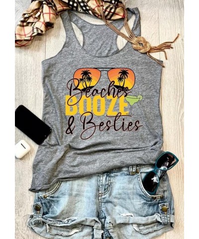 Beaches Booze & Besties Racerback Tank Tops Women O-Neck Summer Vacation Funny Sunglasses Graphic Letter Print Tank top Grey ...