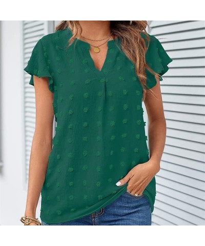 2023 Womens Tops Summer Ruffle Sleeve V Neck T Shirts Casual Loose, Light Green XX-Large Green $11.44 Blouses