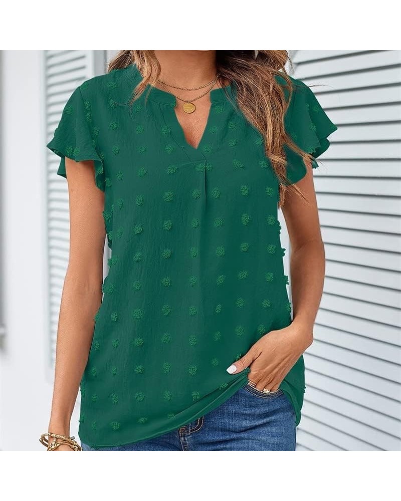 2023 Womens Tops Summer Ruffle Sleeve V Neck T Shirts Casual Loose, Light Green XX-Large Green $11.44 Blouses