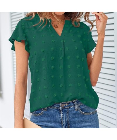 2023 Womens Tops Summer Ruffle Sleeve V Neck T Shirts Casual Loose, Light Green XX-Large Green $11.44 Blouses