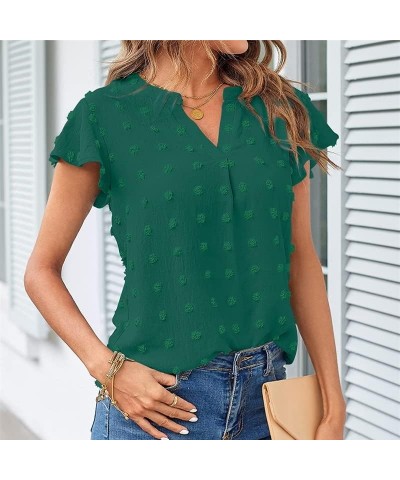 2023 Womens Tops Summer Ruffle Sleeve V Neck T Shirts Casual Loose, Light Green XX-Large Green $11.44 Blouses