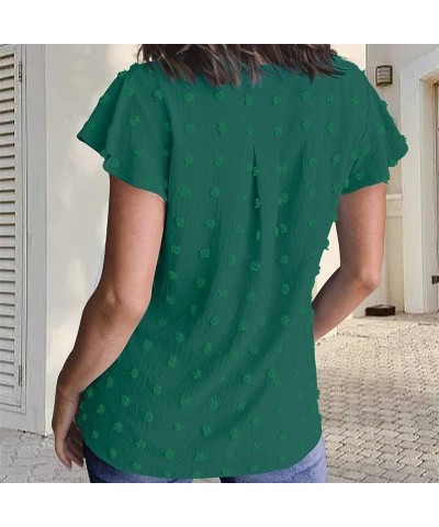 2023 Womens Tops Summer Ruffle Sleeve V Neck T Shirts Casual Loose, Light Green XX-Large Green $11.44 Blouses