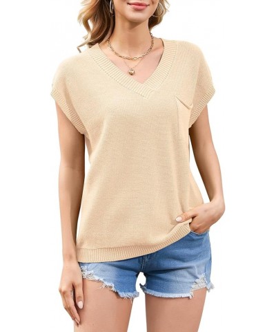 Women's Sweater Vest Mock Neck Oversized Sweaters Sleeveless Vests Casual Cap Sleeve Knit Cotton Tank Tops Apricot B $13.74 S...