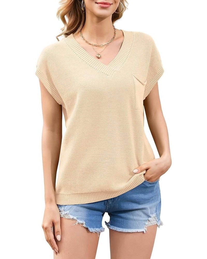 Women's Sweater Vest Mock Neck Oversized Sweaters Sleeveless Vests Casual Cap Sleeve Knit Cotton Tank Tops Apricot B $13.74 S...